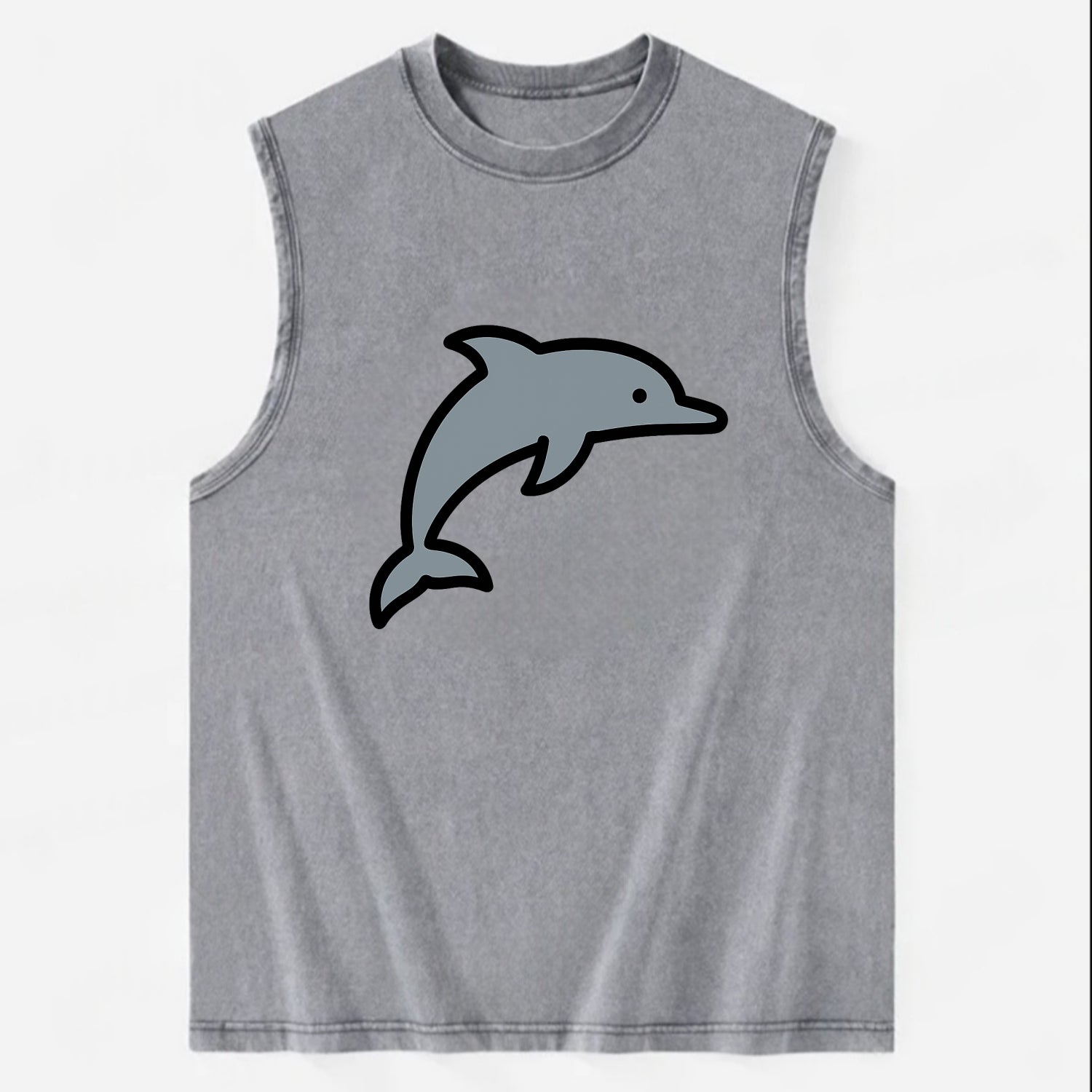 Bottlenose Dolphin - Gray jumping pose flat side profile - Vintage Washed Tank - Grey