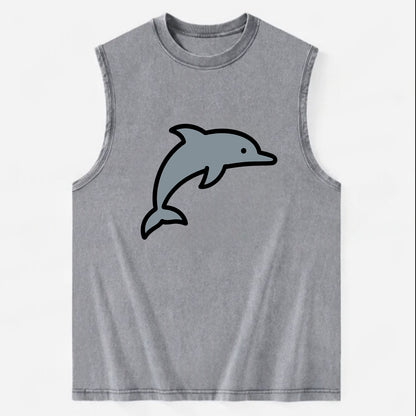 Bottlenose Dolphin - Gray jumping pose flat side profile - Vintage Washed Tank - Grey
