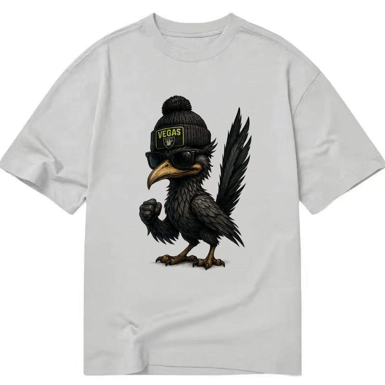 Vegas Roadrunner wearing Raiders beanie with neon patch and wayfarer sunglasses - Classic T-shirt - Grey