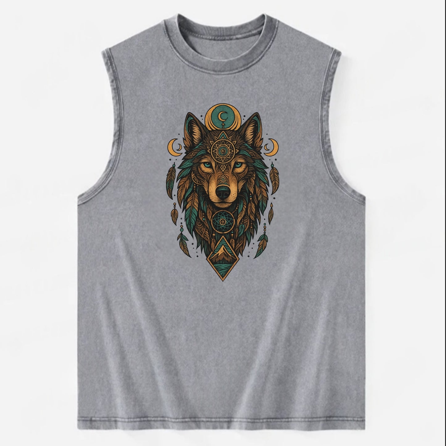 Retro 80s Wolf  - Vintage Washed Tank - Grey
