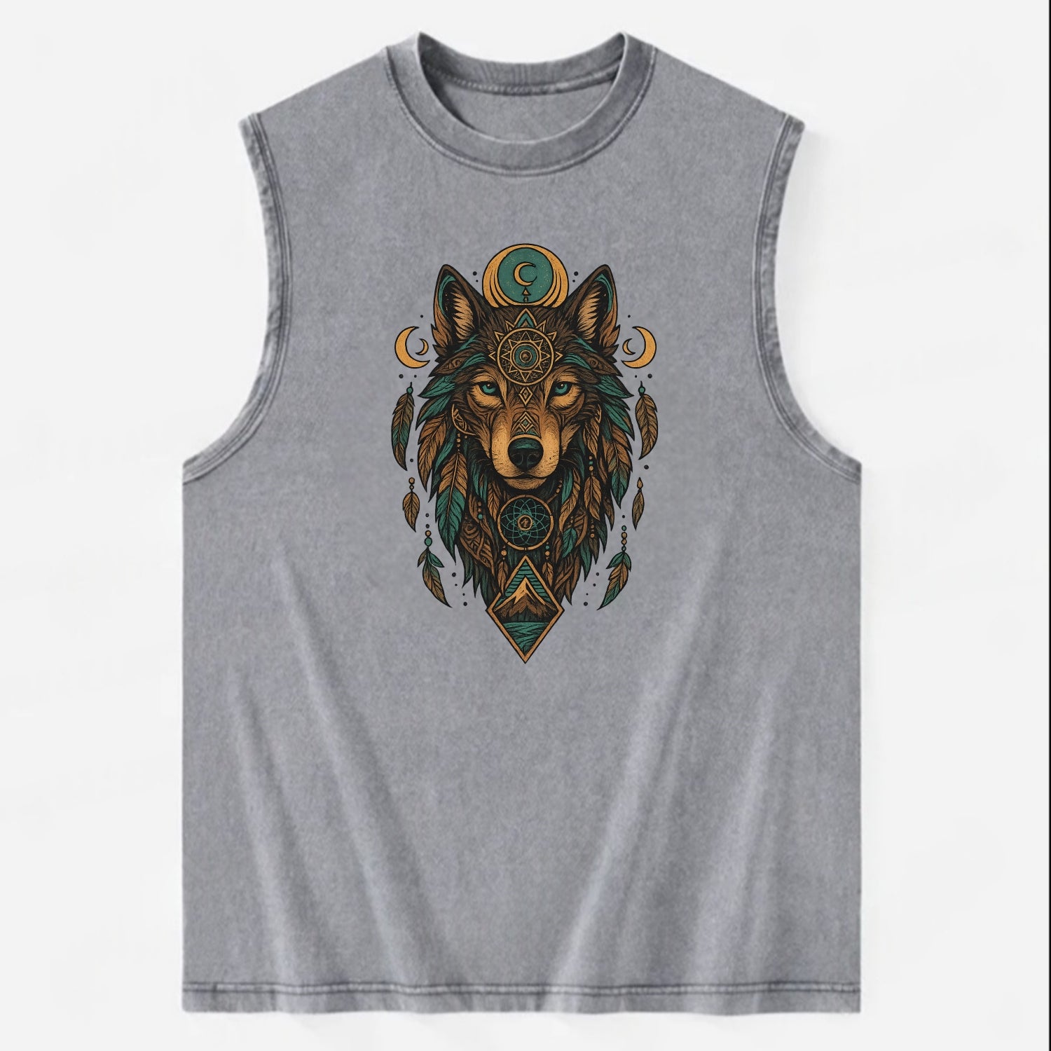 Retro 80s Wolf  - Vintage Washed Tank - Grey