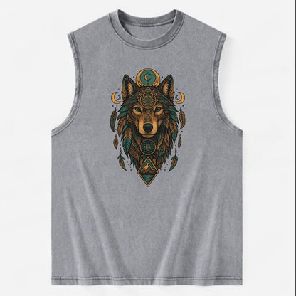 Retro 80s Wolf  - Vintage Washed Tank - Grey
