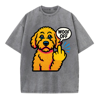 Goldendoodle with teddy bear face and curly golden coat, friendly paw flipping off - Vintage T-shirt - Grey