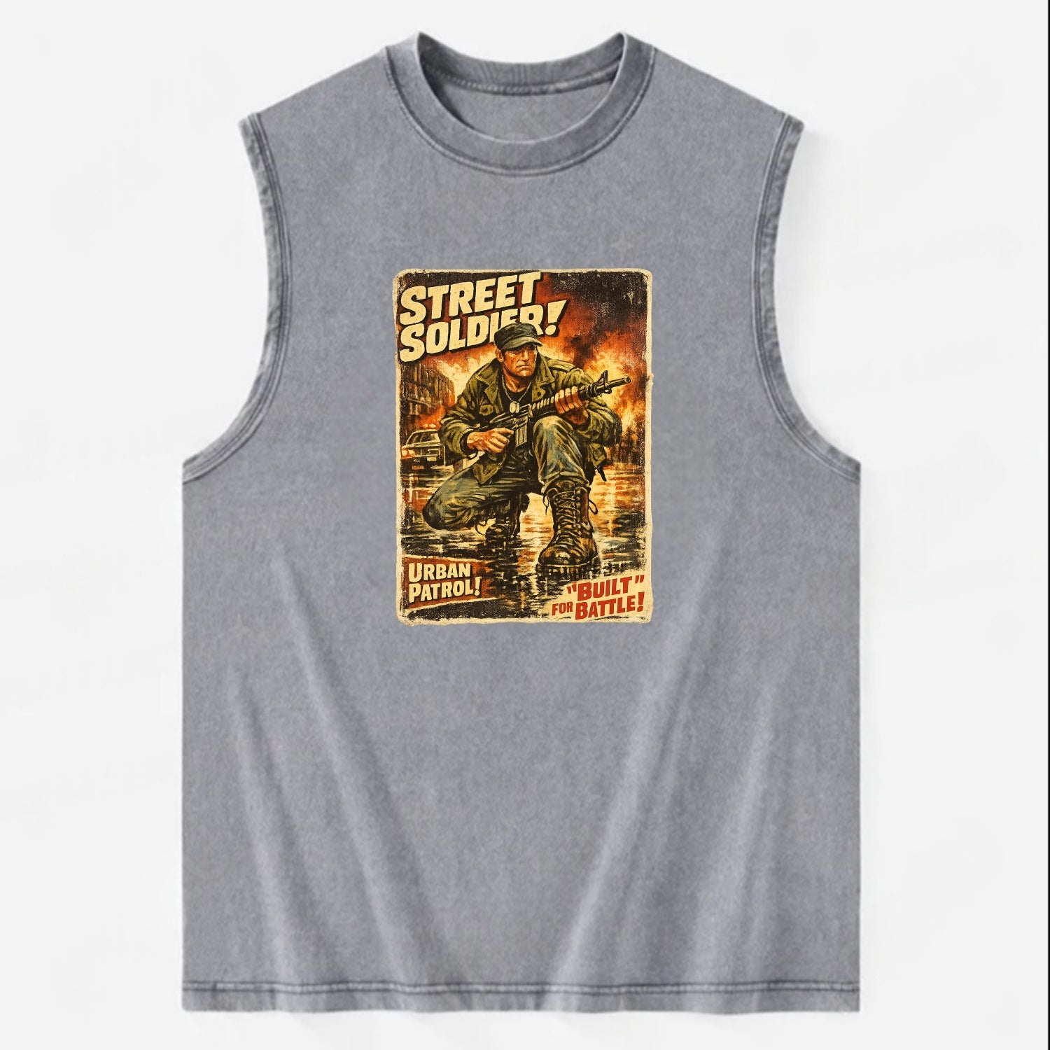 COMBAT READY | Military boots on wet pavement | Street soldier | Urban patrol - Vintage Washed Tank - Grey