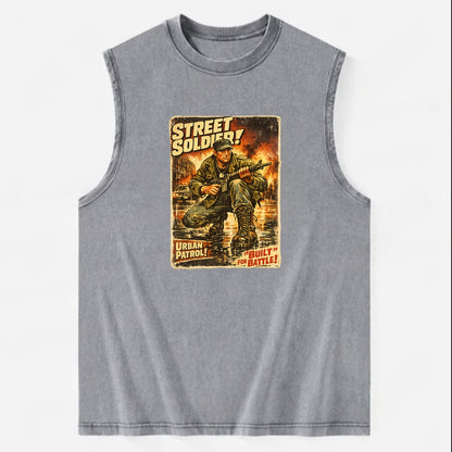 COMBAT READY | Military boots on wet pavement | Street soldier | Urban patrol - Vintage Washed Tank - Grey