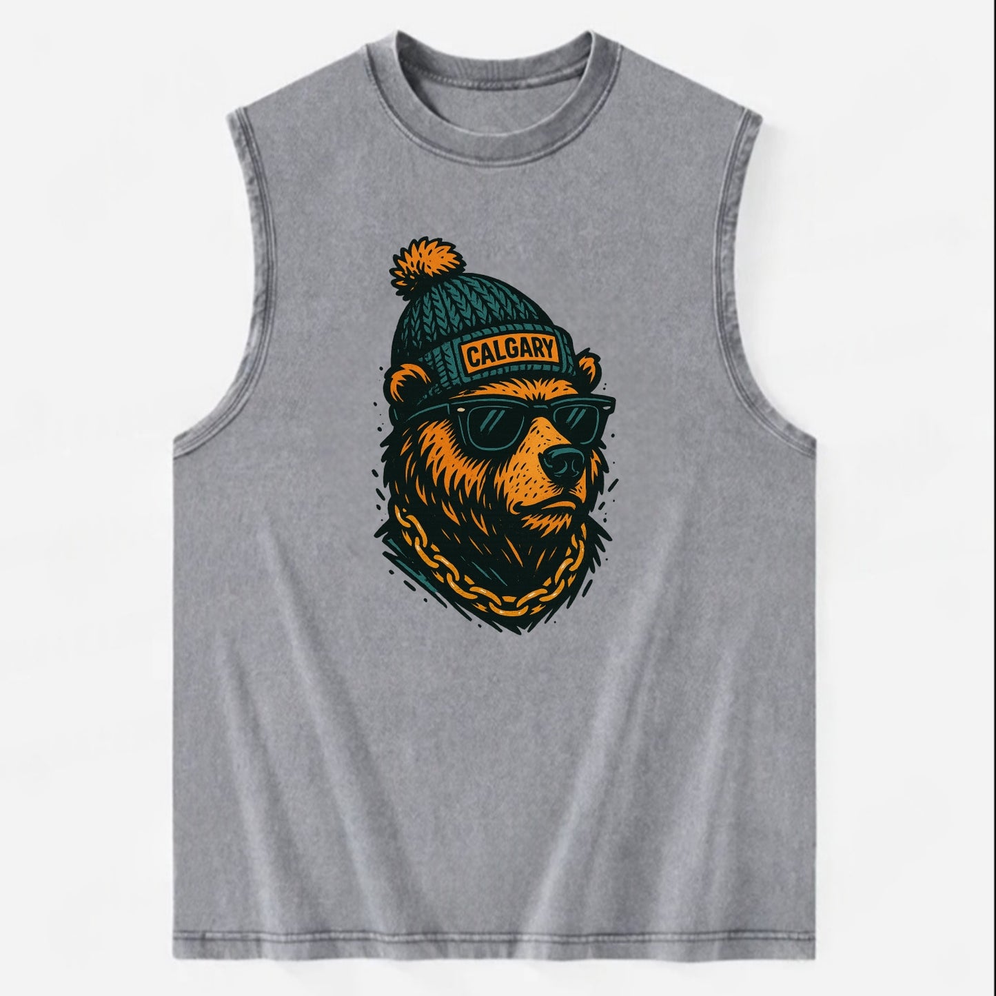 Calgary Grizzly Bear wearing Calgary bea - Vintage Washed Tank - Grey
