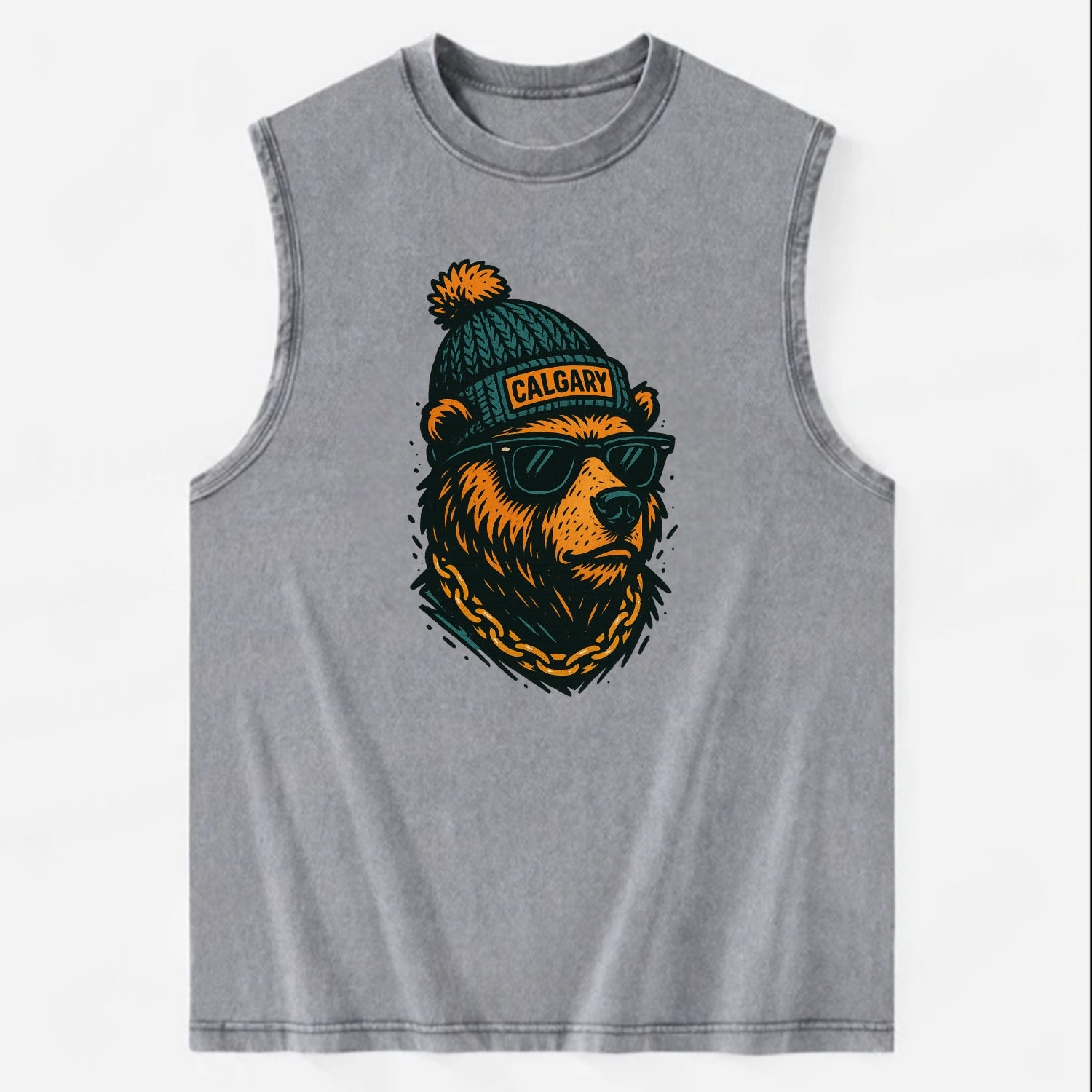 Calgary Grizzly Bear wearing Calgary bea - Vintage Washed Tank - Grey