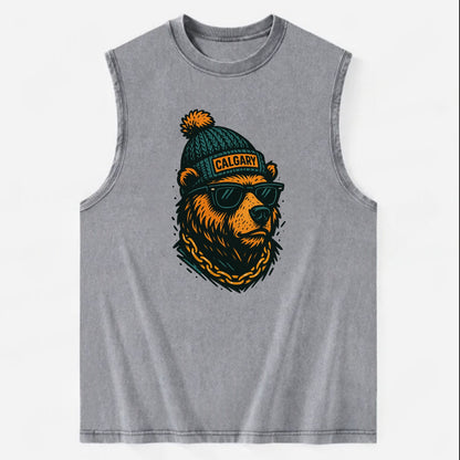 Calgary Grizzly Bear wearing Calgary bea - Vintage Washed Tank - Grey