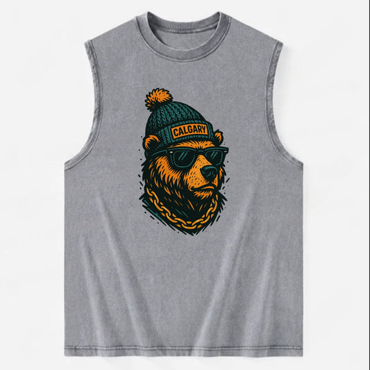Calgary Grizzly Bear wearing Calgary bea - Vintage Washed Tank - Grey