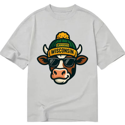 Wisconsin Cow wearing Packers beanie with Lambeau patch and wayfarer sunglasses - Classic T-shirt - Grey