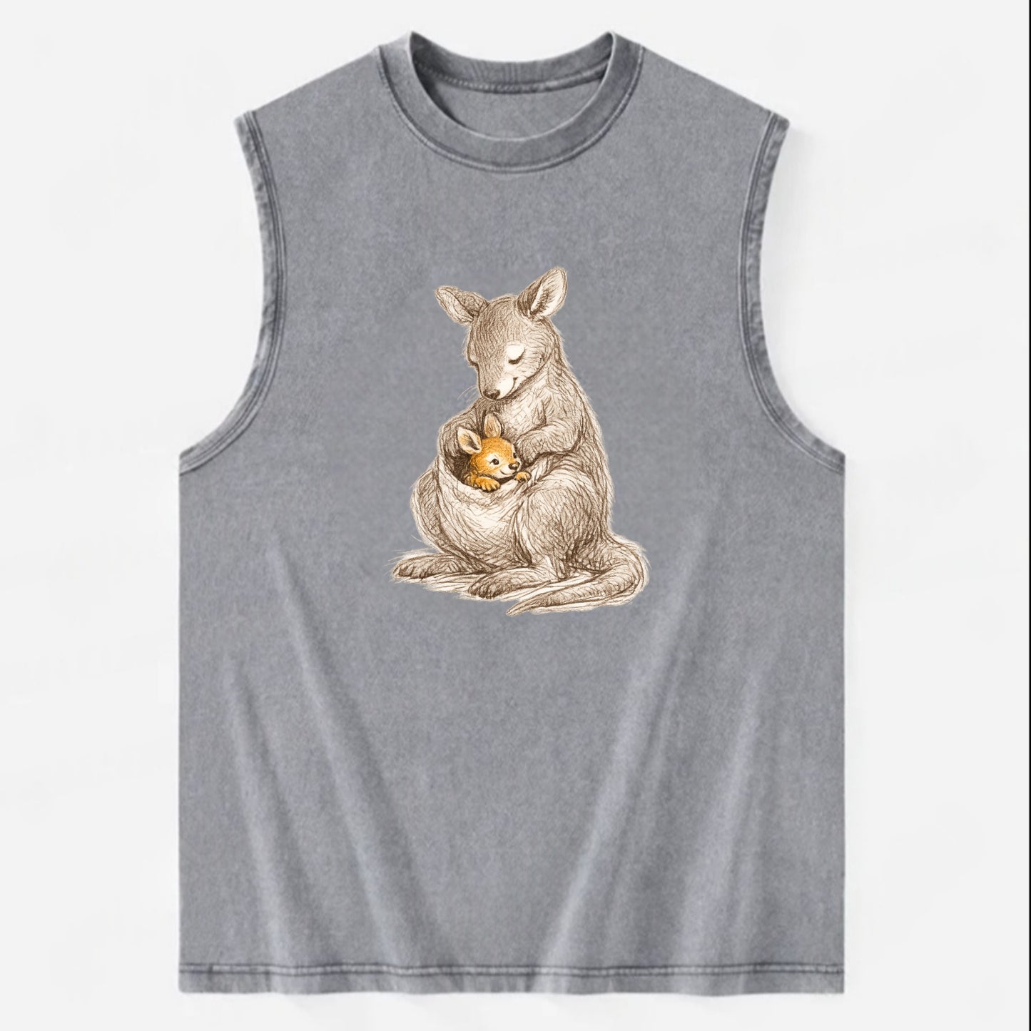 MOTHER'S POUCH | Kangaroo maternal embrace | Joey safe inside | Protective - Vintage Washed Tank - Grey