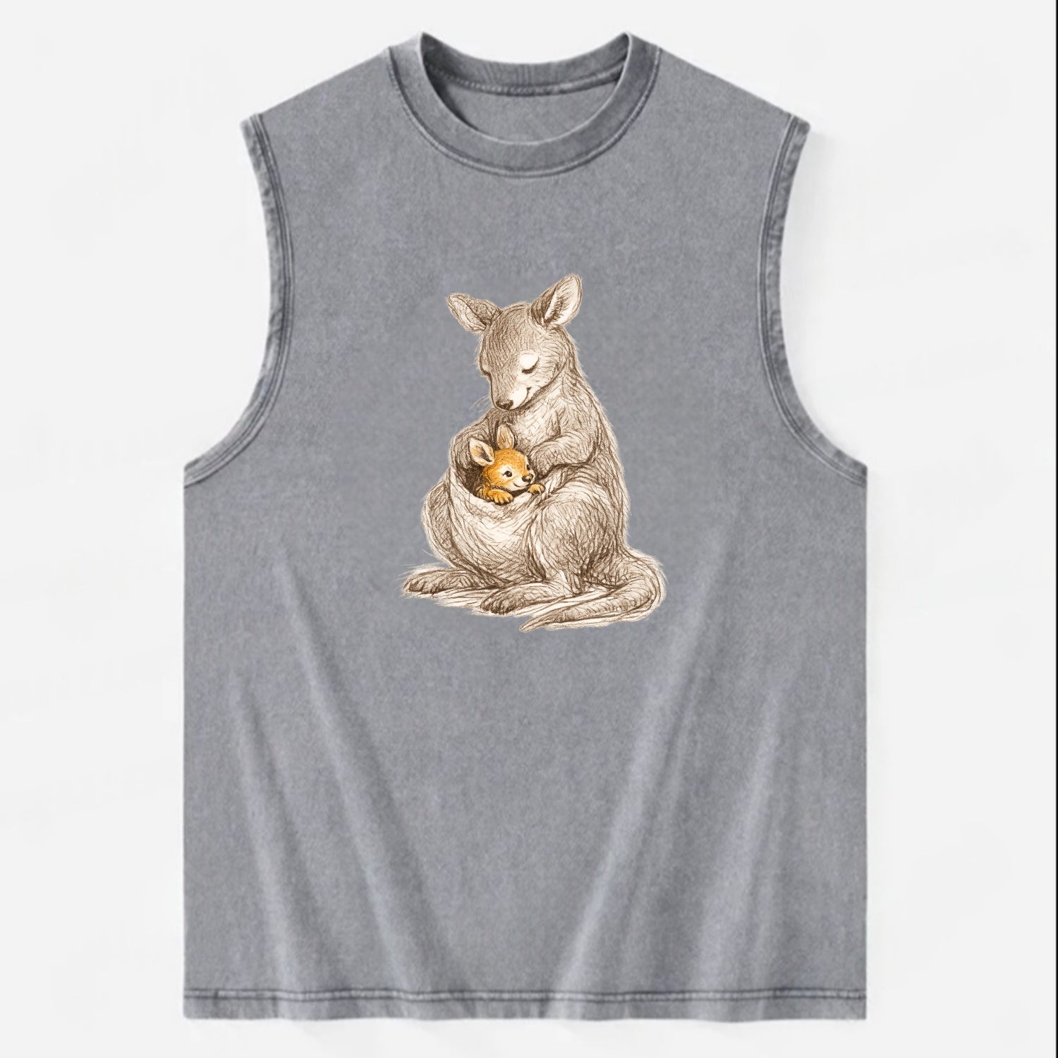 MOTHER'S POUCH | Kangaroo maternal embrace | Joey safe inside | Protective - Vintage Washed Tank - Grey