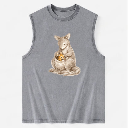 MOTHER'S POUCH | Kangaroo maternal embrace | Joey safe inside | Protective - Vintage Washed Tank - Grey
