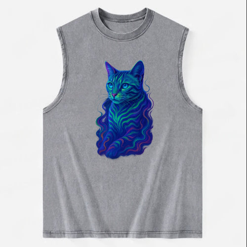 Exotic Bengal cat with aurora borealis colors flowing through its stripes, - Vintage Washed Tank