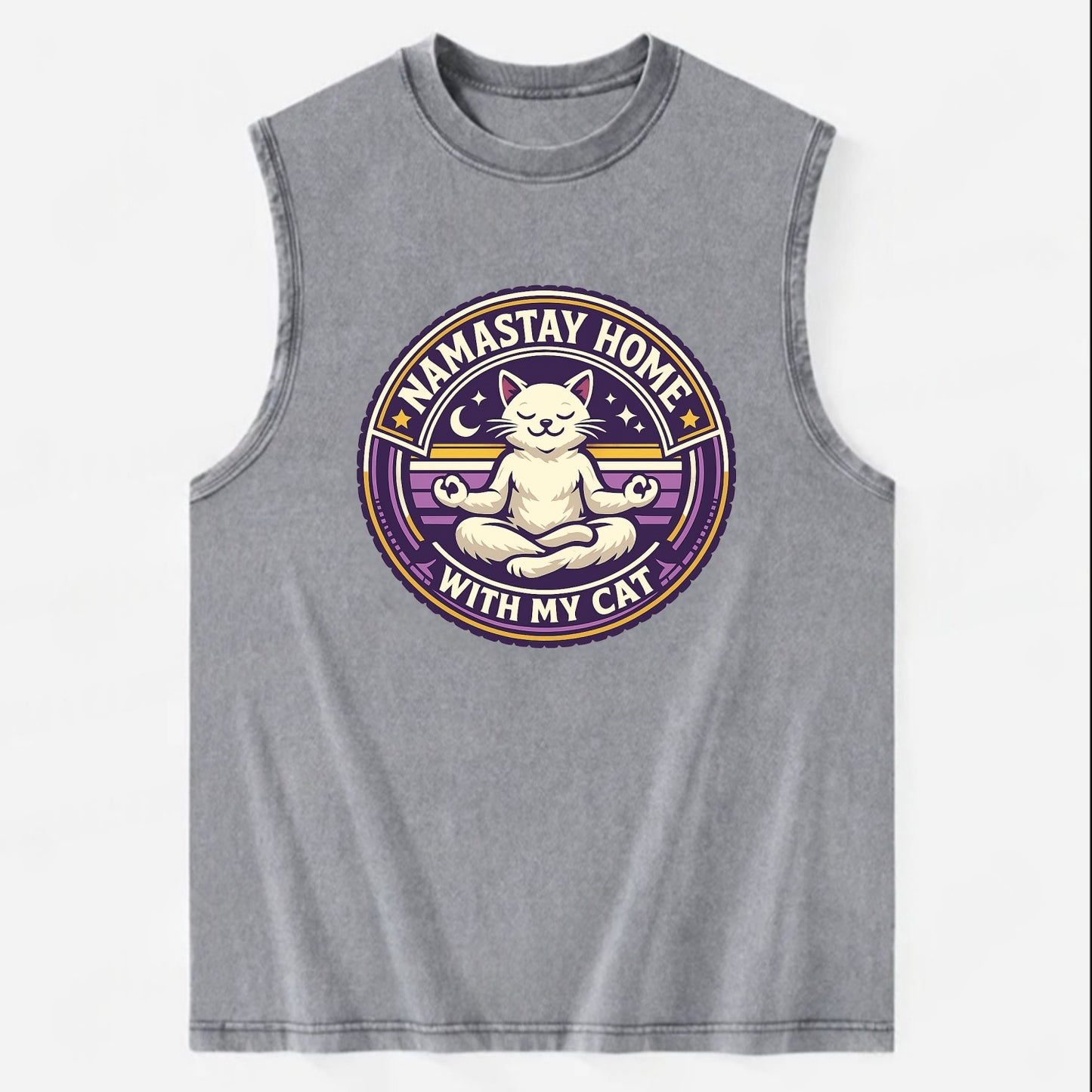 Zen Feline Retreat - Vintage Washed Tank - Grey