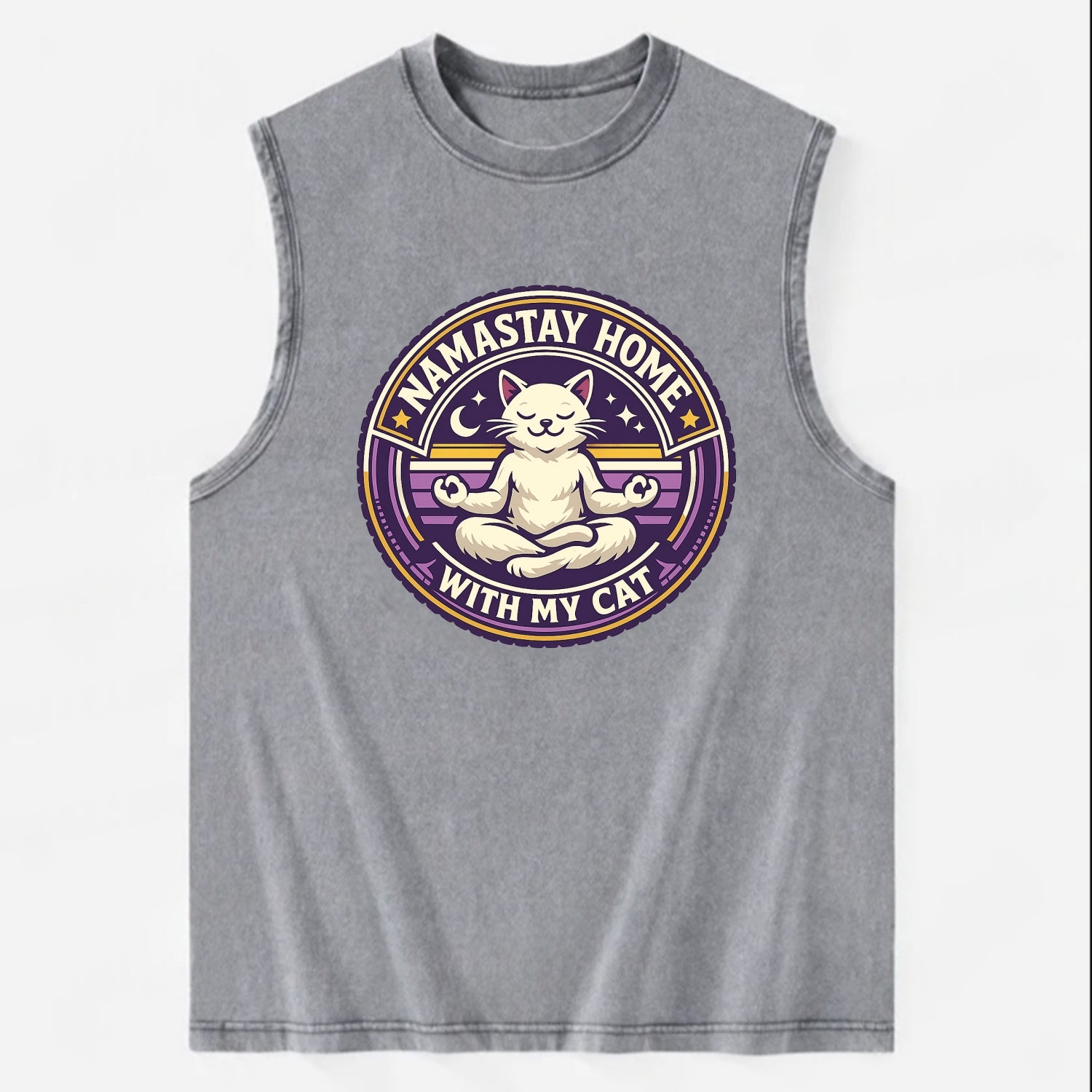 Zen Feline Retreat - Vintage Washed Tank - Grey