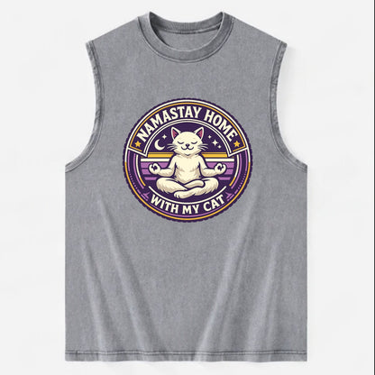 Zen Feline Retreat - Vintage Washed Tank - Grey