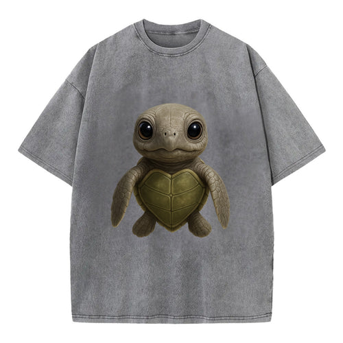 Baby Olive Ridley Turtle - olive green shell, heart-shaped carapace, bright eyes, - Vintage T-shirt