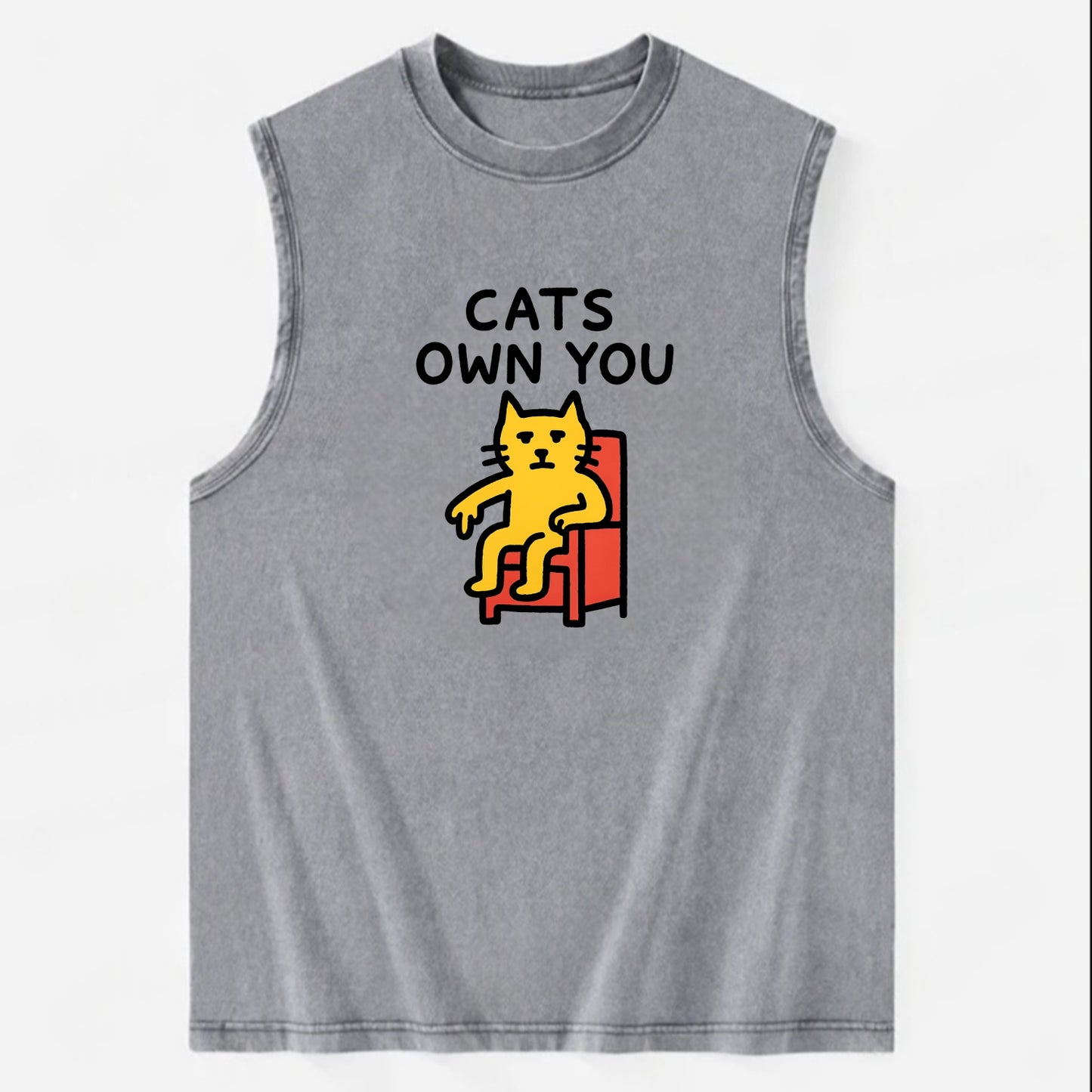 CATS OWN YOU | Cat on throne pointing down - Vintage Washed Tank - Grey