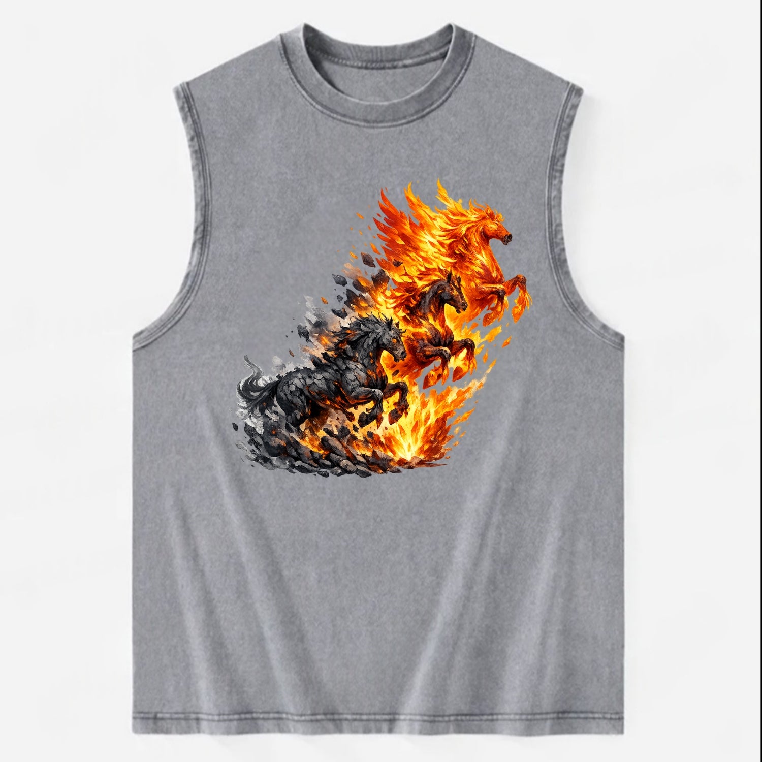 INFERNO STALLION | Horse made entirely of living flames | Blazing mane and - Vintage Washed Tank - Grey