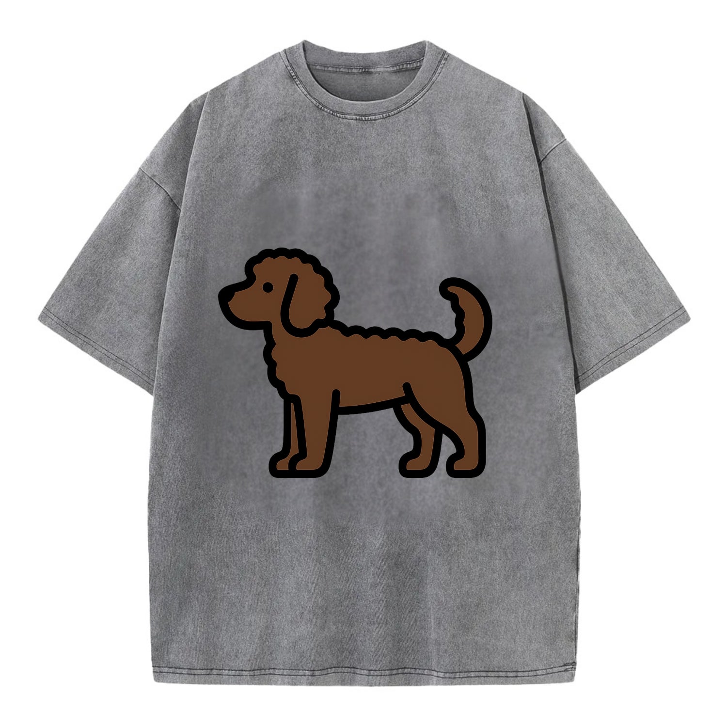 Labradoodle - Chocolate curly flat side profile - Vintage T-shirt - Grey