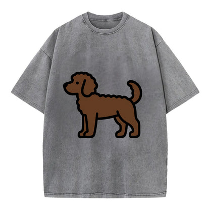 Labradoodle - Chocolate curly flat side profile - Vintage T-shirt - Grey