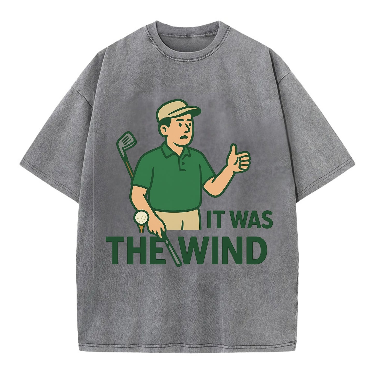 Golfer blaming the wind with hair perfectly still - "It Was the Wind" - classic - Vintage T-shirt - Grey