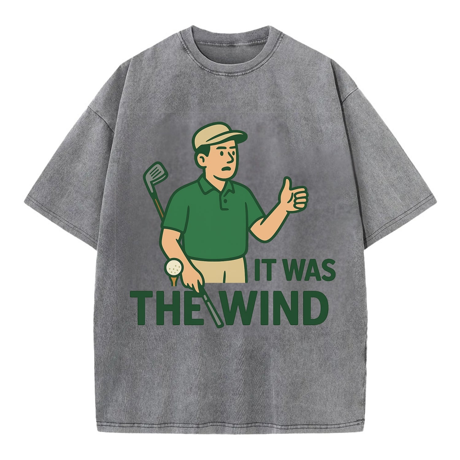 Golfer blaming the wind with hair perfectly still - "It Was the Wind" - classic - Vintage T-shirt - Grey