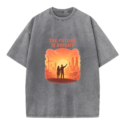 Sunrise over thriving sustainable city - "The Future is Bright" - optimistic - Vintage T-shirt - Grey