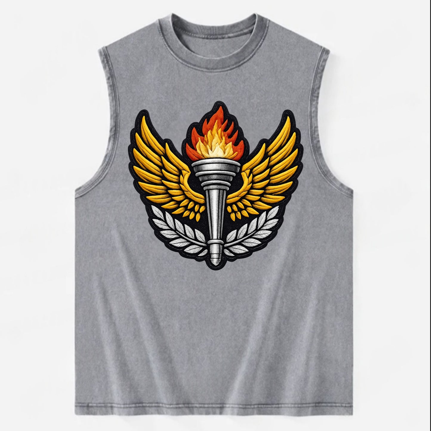 Embroidered patch design - TRACK AND FIELD TORCH - Olympic style torch with - Vintage Washed Tank - Grey