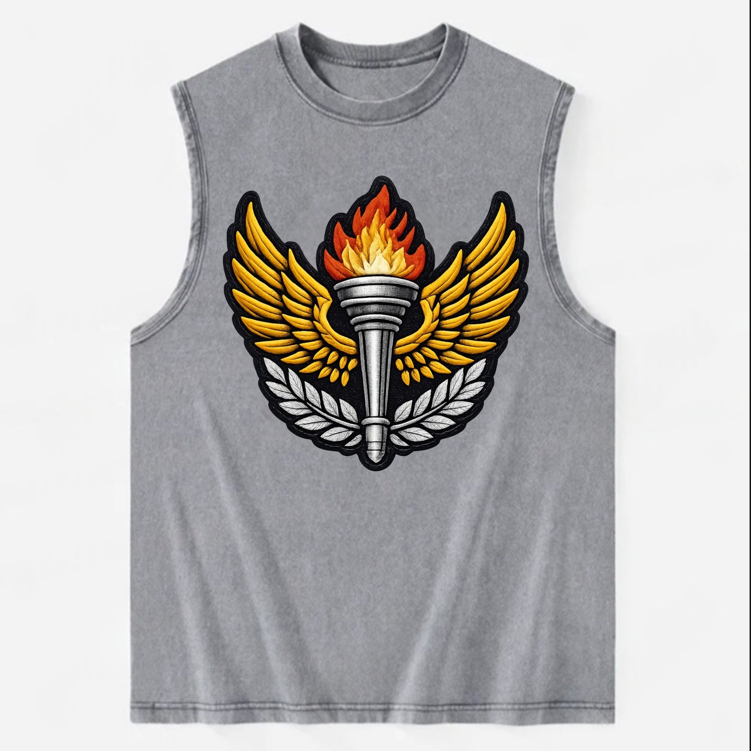 Embroidered patch design - TRACK AND FIELD TORCH - Olympic style torch with - Vintage Washed Tank - Grey