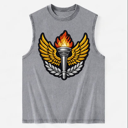 Embroidered patch design - TRACK AND FIELD TORCH - Olympic style torch with - Vintage Washed Tank - Grey