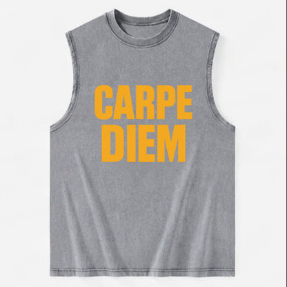 Bold typography design - "CARPE DIEM" - seize the day - Vintage Washed Tank - Grey