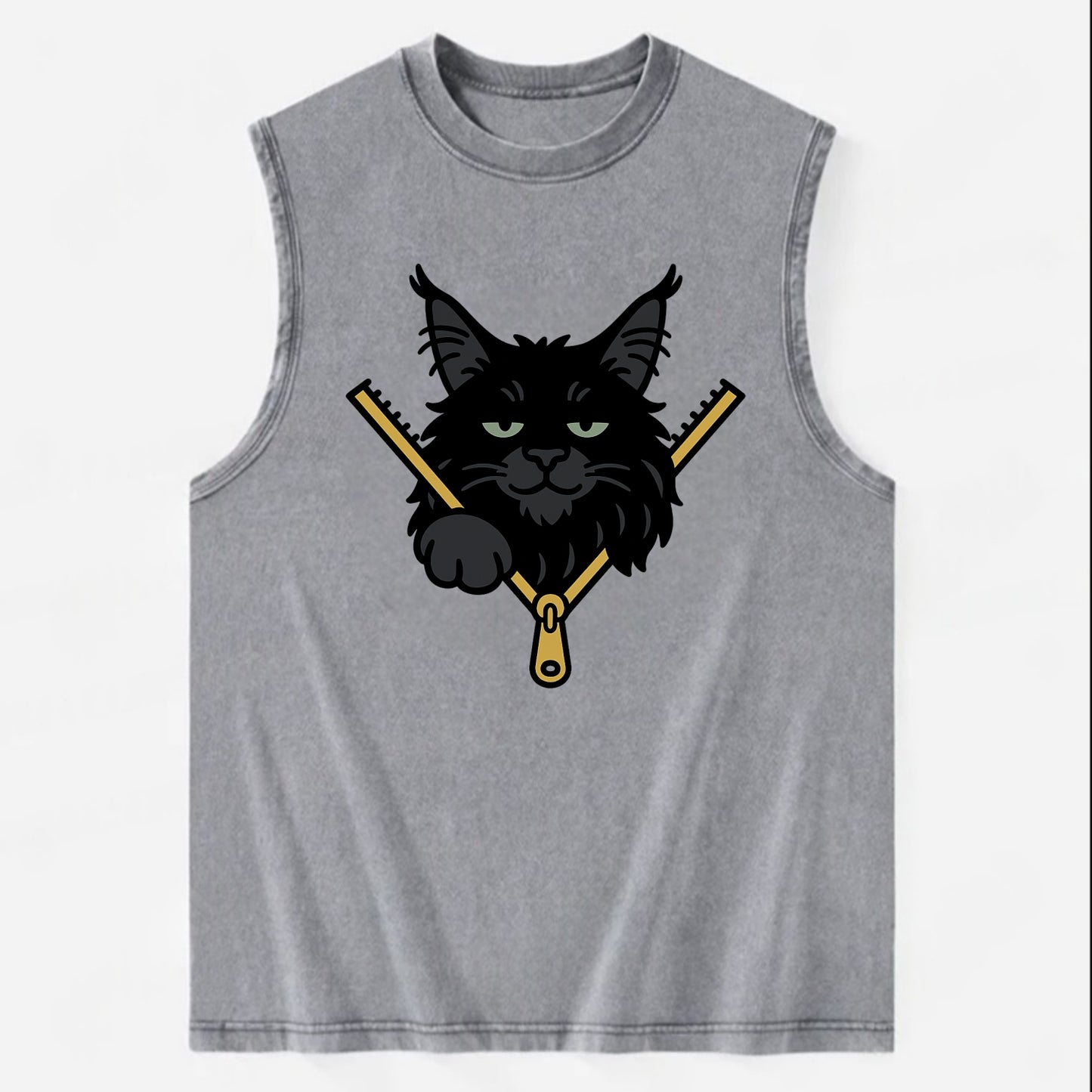 Black Maine Coon - Vintage Washed Tank - Grey