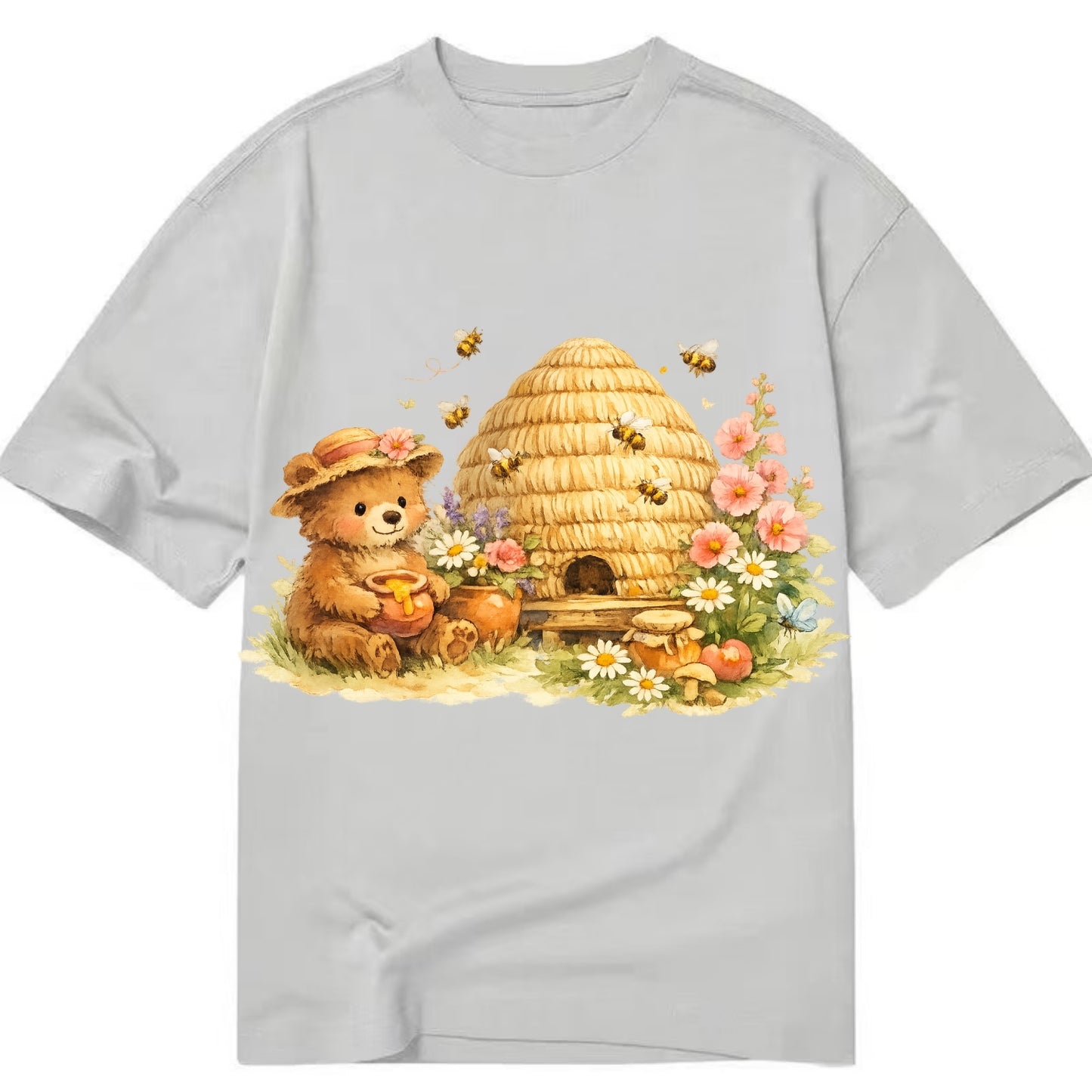 SKEP HIVE | Traditional straw beehive | Cottage garden setting | Buzzing activity - Classic T-shirt - Grey