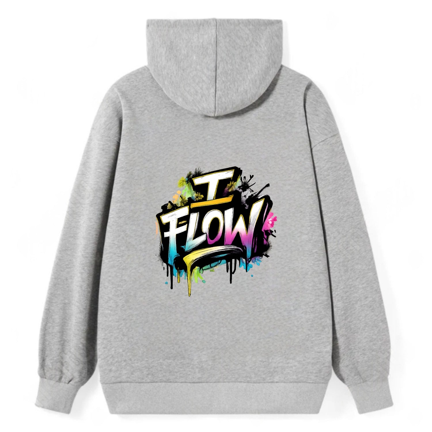 Bold typography design - "I FLOW" - going with life, easy movement - Classic Pullover Hoodie - Grey