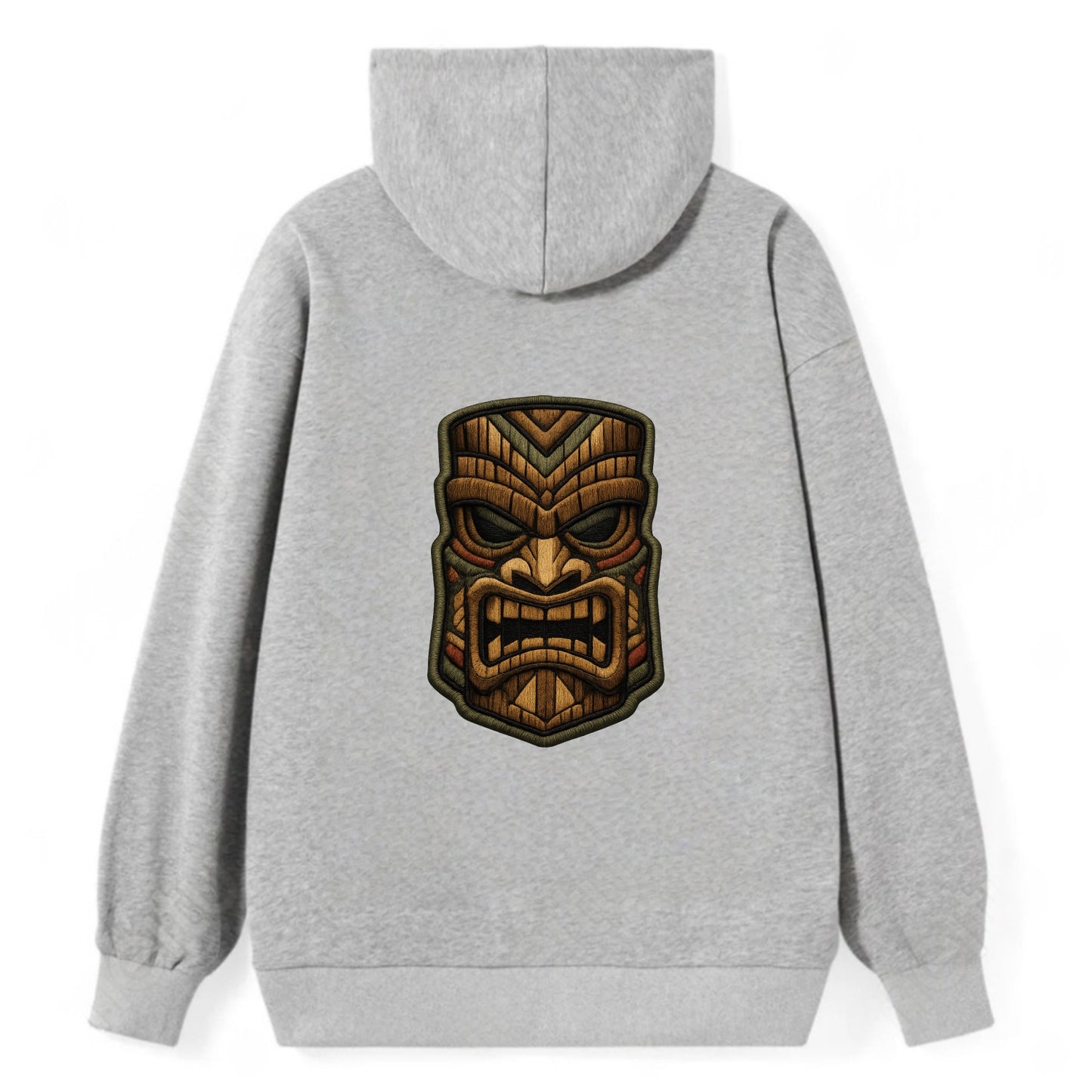 TIKI MASK - carved totem in brown and red , Polynesian - Classic Pullover Hoodie - Grey