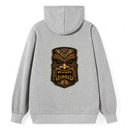 TIKI MASK - carved totem in brown and red , Polynesian - Classic Pullover Hoodie - Grey
