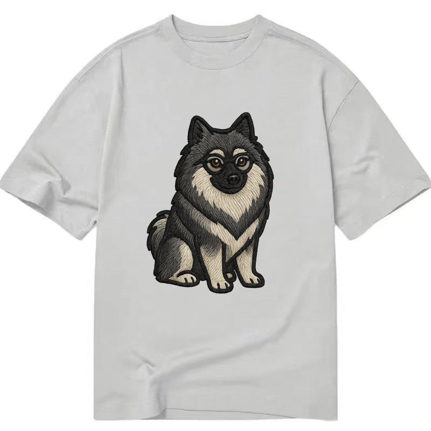 Keeshond - Gray and black spectacles embroidered design - Classic T-shirt - Grey