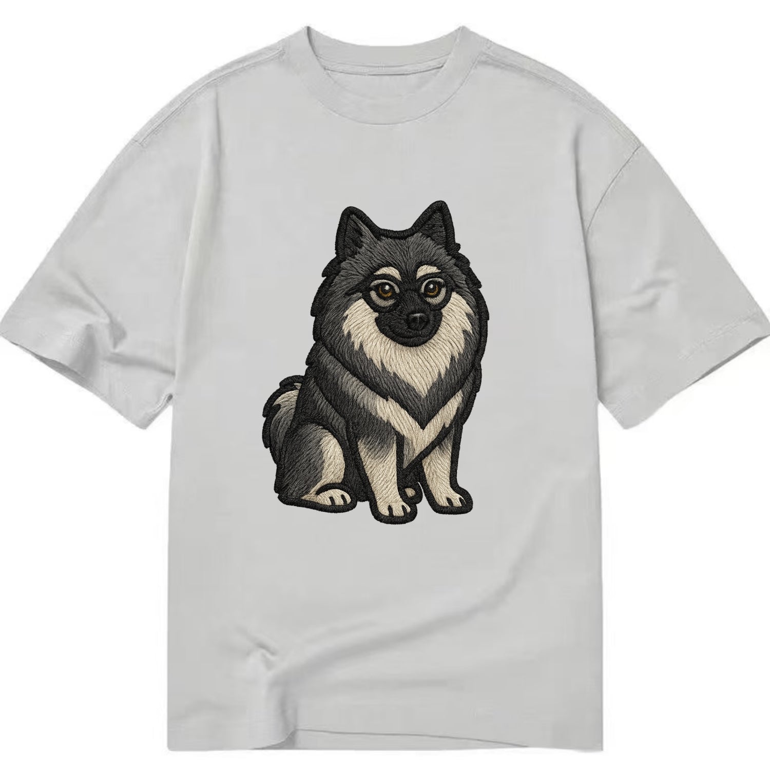 Keeshond - Gray and black spectacles embroidered design - Classic T-shirt - Grey