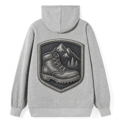 Hiking boots with mountain peak - hiker pride - Classic Pullover Hoodie - Grey