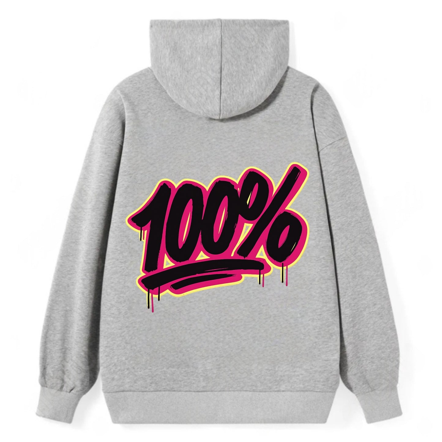 Bold typography design - "100%" - all in, fully committed - Classic Pullover Hoodie - Grey