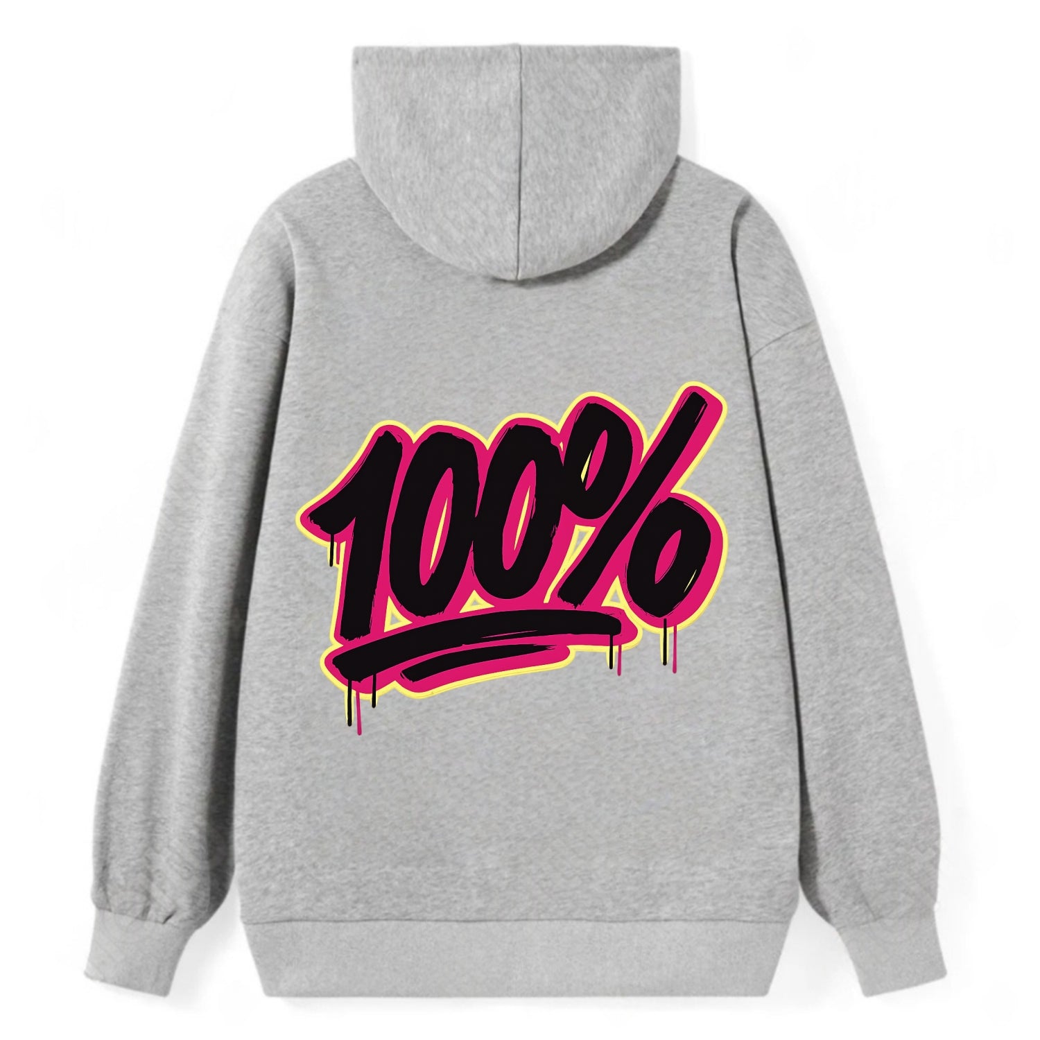 Bold typography design - "100%" - all in, fully committed - Classic Pullover Hoodie - Grey