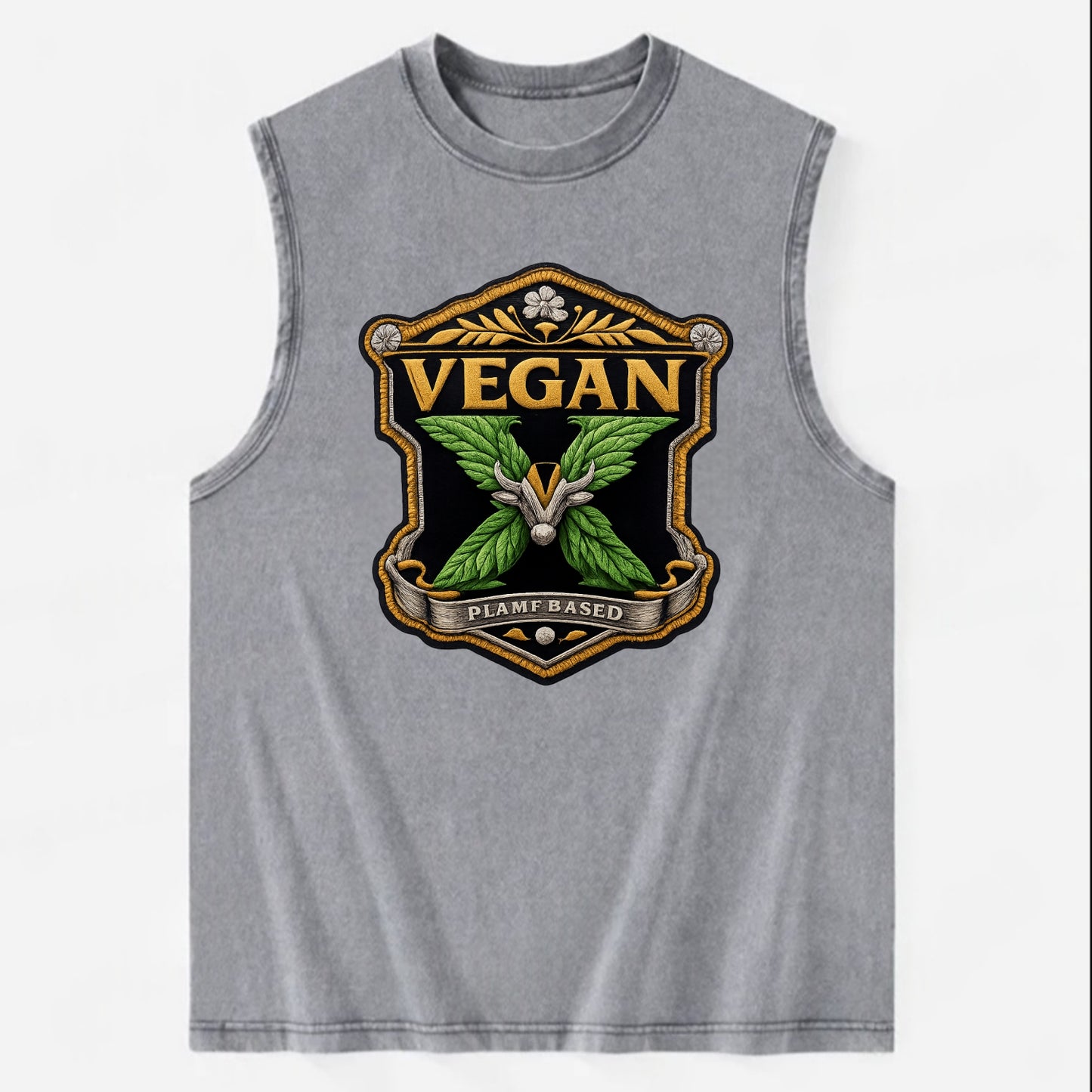VEGAN X - plant-based symbol in green , animal rights - Vintage Washed Tank - Grey