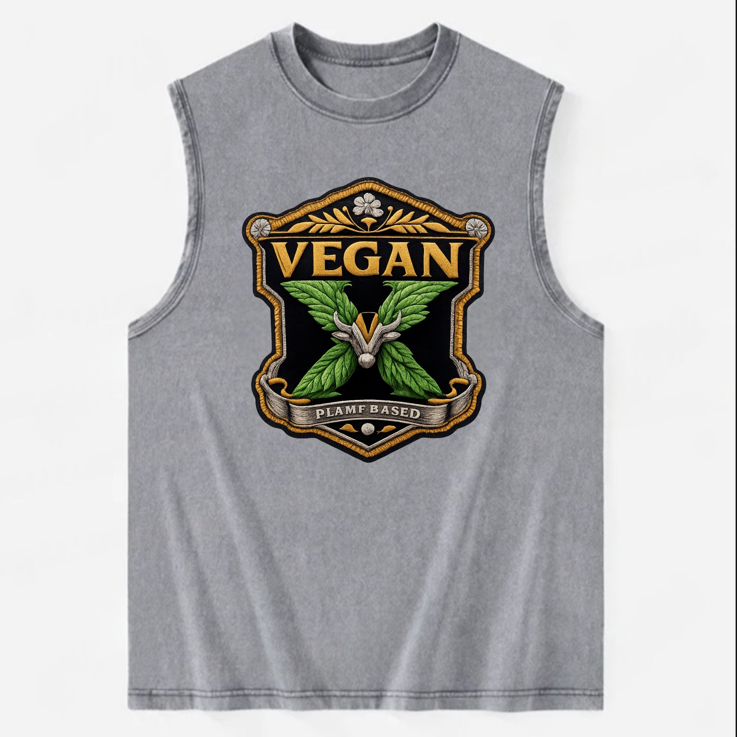 VEGAN X - plant-based symbol in green , animal rights - Vintage Washed Tank - Grey