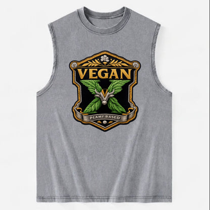 VEGAN X - plant-based symbol in green , animal rights - Vintage Washed Tank - Grey