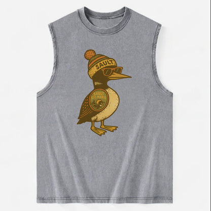 Sault Ste Marie Loon wearing Sault beani - Vintage Washed Tank - Grey