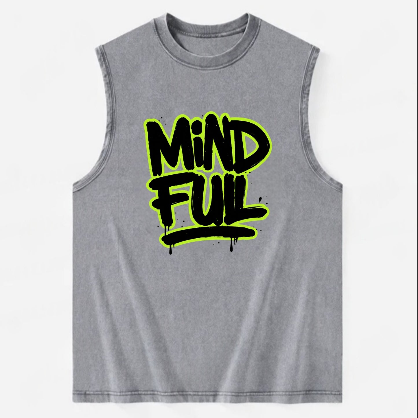 Bold typography design - "MINDFUL" - present awareness, conscious living - Vintage Washed Tank - Grey