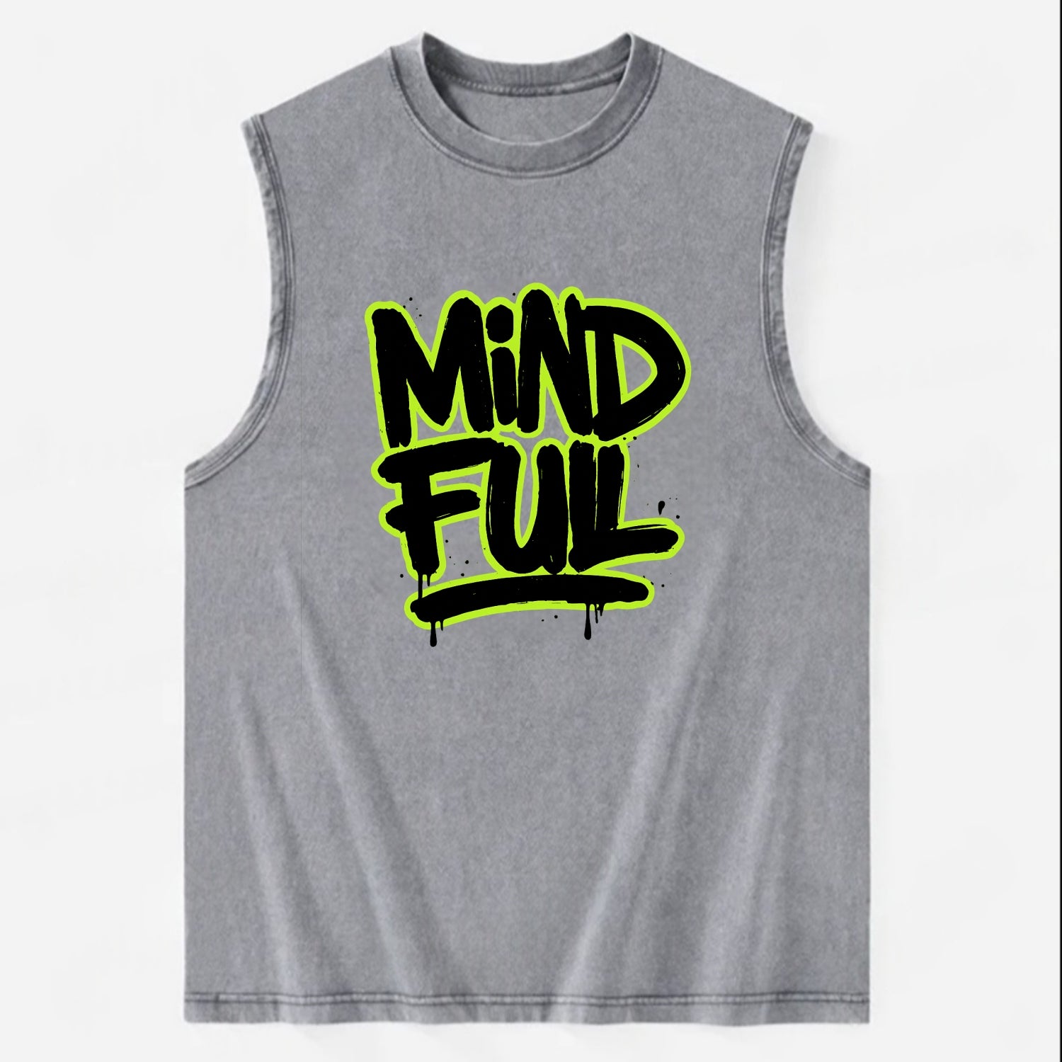 Bold typography design - "MINDFUL" - present awareness, conscious living - Vintage Washed Tank - Grey