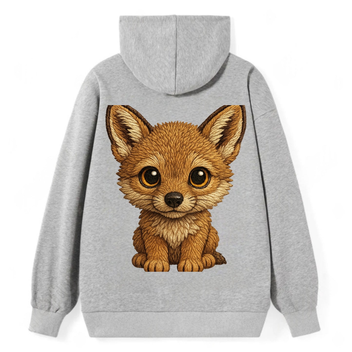 Baby Coyote Pup - tan fur, large ears, golden eyes, front-facing, clever - Classic Pullover Hoodie - Grey